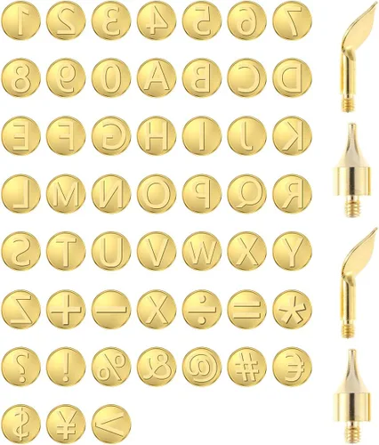 Juego de 56 puntas para quema de madera, herramienta de quema de madera con letras, incluye alfabeto, números, símbolos, plantilla de alfabeto y