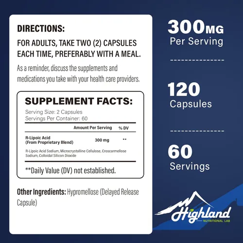 Miniatura 3 de Ácido lipoico R (Na) 300 mg por porción, 120 cápsulas, hasta 5 veces mejor absorción, excelentes suplementos dietéticos para un apoyo saludable