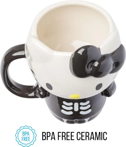 Miniatura 6 de Silver Buffalo Sanrio - Taza de cerámica esculpida en 3D con diseño de esqueleto de Hello Kitty para Halloween, 20 onzas Disfraz de esqueleto