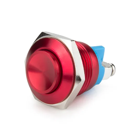 Miniatura 2 de 4 piezas DC6V/12V/36V/125/250V 3A 0.630 in interruptor de botón de metal momentáneo tornillo terminal botón con paquete de 4 interruptores rojos
