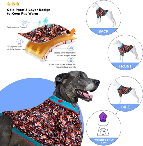 Miniatura 3 de LovinPet Ropa para Perros Grandes – Tela de Franela Cálida Menagerie Birch Berenjena Ropa para Perros, Suéter Actualizado para Perros, Abrigo