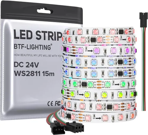 Miniatura 9 de BTF-LIGHTING -Tira LED WS2811 DC24V 32 pies, direccionable RGB, 600 LEDs, 100 píxeles, PCB blanco Dream Color IP30 no impermeable, funciona
