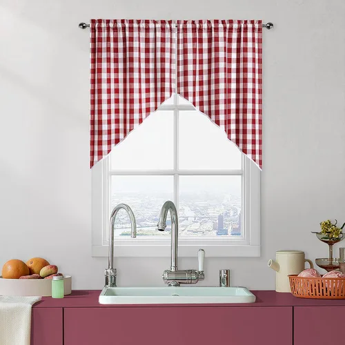 Miniatura 13 de Cortinas de Cocina Estilo Granja de Cuadros Vichy Blanco y Negro de 24 Pulgadas de Largo, Cortinas de Café de Media Ventana de Cuadros Buffalo