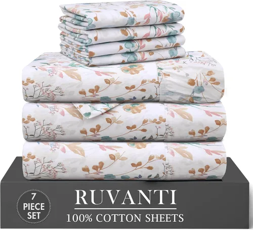Miniatura 11 de RUVANTI 6 Piezas Sábanas de Algodón - 100% Algodón Natural Suave, Ligeras y Transpirables Sábanas de Percal Crujiente, Sábanas de Cama Tamaño Full