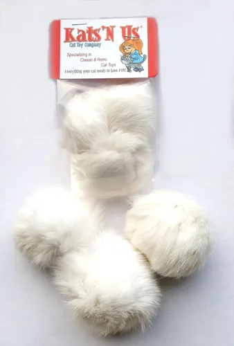 Miniatura 10 de Kats'N Us Juguetes para gatos de piel de conejo real de 2 pulgadas, paquete de 5 bolas peludas grises suaves, juego interactivo natural similar a