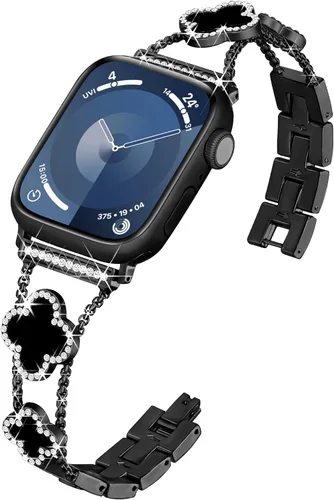 wipalor Correa de trébol de cuatro hojas para Apple Watch para mujer de 42mm 41mm 40mm 38mm, correas delgadas iWatch para mujer, correas metálicas
