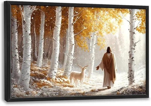 Miniatura 113 de Cuadros Grandes Enmarcados Arte de Pared para Sala de Estar, Lobos del Bosque Decoración de Pared de Gran Tamaño Lobo Animal Impresión en Lienzo