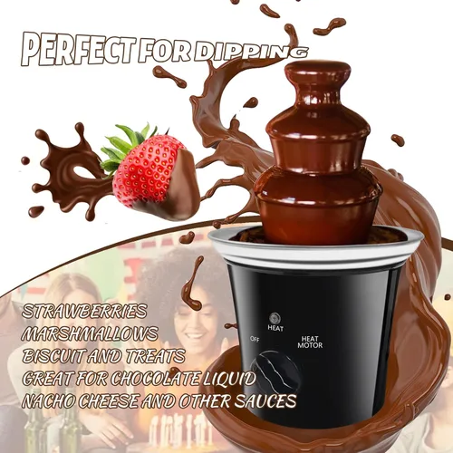 Miniatura 2 de Máquina Mini Fuente de Chocolate Eléctrica Pequeña Fuente de Fondue de Chocolate para Fiesta para Caramelos Mantequilla Queso (Negro)