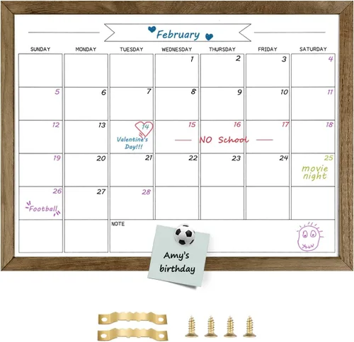 Miniatura 10 de Pizarra blanca de calendario mensual de borrado en seco, pizarra blanca magnética para pared, tablero colgante para oficina, escuela en casa, Negro