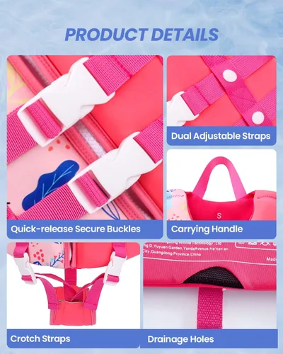 Miniatura 2 de Gogokids Chaleco de natación para niños pequeños, chaleco de natación de alta calidad para niños de 30-40-50-60-70-80 libras, flotadores para niños