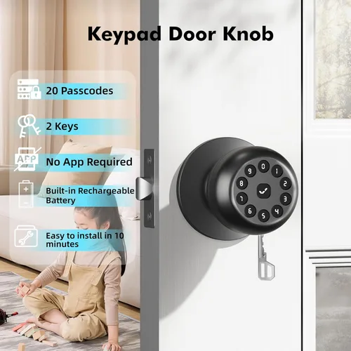 Miniatura 2 de Manija Inteligente de Puerta con Cerradura, Cerradura de Puerta sin Llave para Puerta Principal, Cerraduras de Puerta Inteligentes con Teclado, Negro