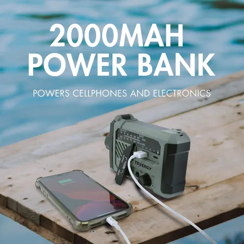 Miniatura 6 de Tenergy Radio meteorológica multifuncional con manivela con linternas LED, alarma SOS, cargador de teléfono celular, radiofrecuencias AM/FM/NOAA