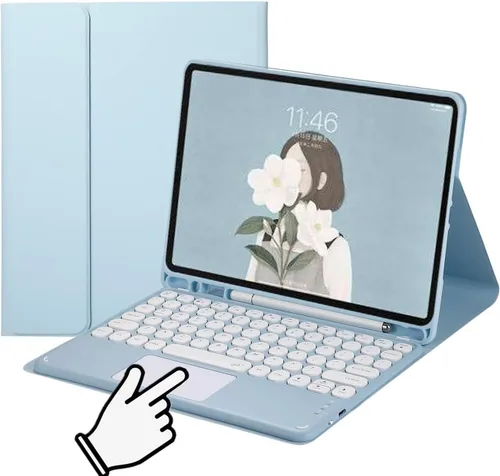 Funda de teclado para Samsung Galaxy Tab A8 de 10.5 pulgadas 2022, teclado táctil de tecla redonda, teclado inalámbrico desmontable magnético Azul
