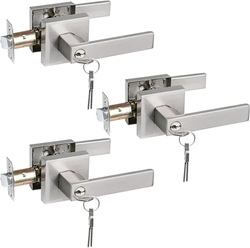 Miniatura 20 de USHTL01-SN-BK-6P - Manija cuadrada de privacidad para puerta de níquel cepillado sin llaves para dormitorio o baño, USHTL01-SN-BK-6P