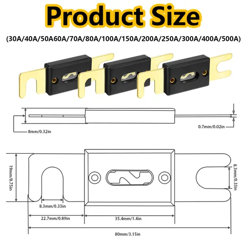 Miniatura 2 de smseace Paquete de 6 fusibles ANL de 300 amperios/300 a compatibles con sistemas de 12 V y 24 V para sistema de audio, video y vehículos marinos