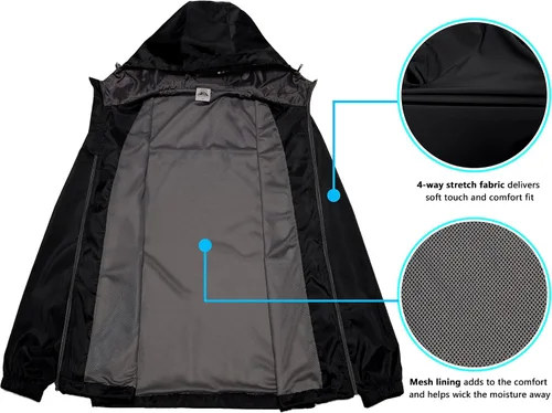Miniatura 5 de Mapamyumco Men's Windbreaker Lightweight, Windproof Hooded Golf Jacket, Stretch Water-Resistant