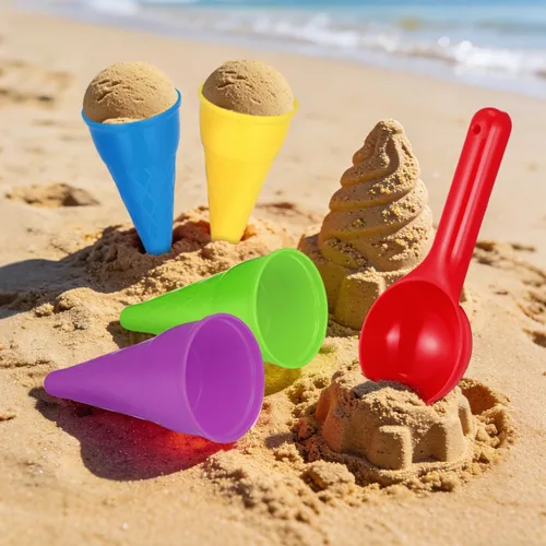 Miniatura 8 de Kisangel 5 conos de helado de plástico, juguetes de arena de playa para niños, conos de helado, tazas y cuchara para juguetes de caja de arena al
