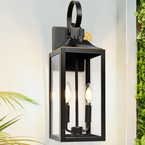 Miniatura 15 de Farol de pared negro de 19 pulgadas para exteriores, 2 luces, aplique grande y moderno para porche, luz industrial para porche con vidrio