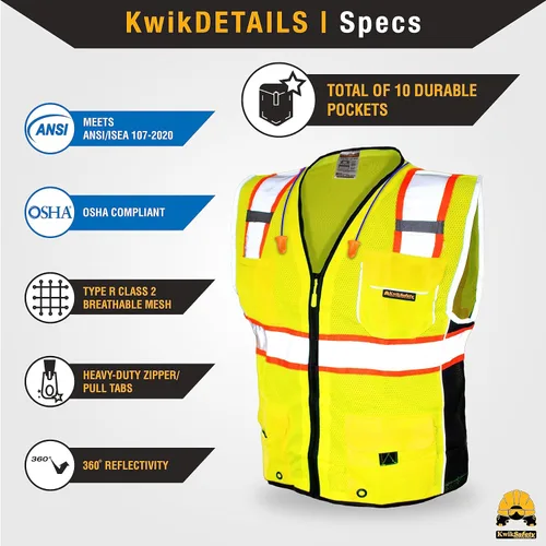 Miniatura 5 de KwikSafety - Charlotte, NC - Chaleco de seguridad clásico y supremo [bolsillo gigante] Clase 2 Trabajo PPE ANSI probado OSHA Cumple con OSHA