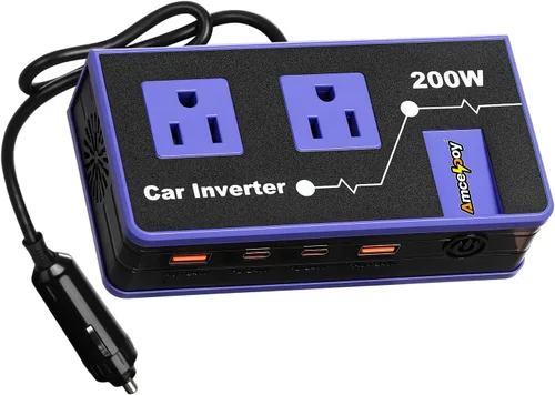 Miniatura 9 de Inversor de corriente para automóvil de 200 W, adaptador de salida de automóvil dual DC de 12 V a 110 V CA a enchufe de pared, carga rápida de 24 W