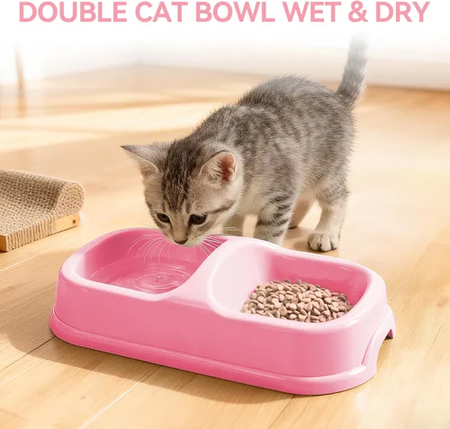 Miniatura 4 de PAWISE Kit de caja de arena para gatos recién nacidos, kit de 5 piezas con bandeja de arena de entrada baja, cuchara, cuencos de alimentación y Rosa