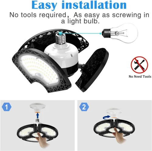 Miniatura 4 de Luces LED de garaje, 80 W, LED deformable, luces de techo 12000 LM, CRI 80 LED, Luces de Tienda para Garaje, Luces de Garaje con 3 paneles