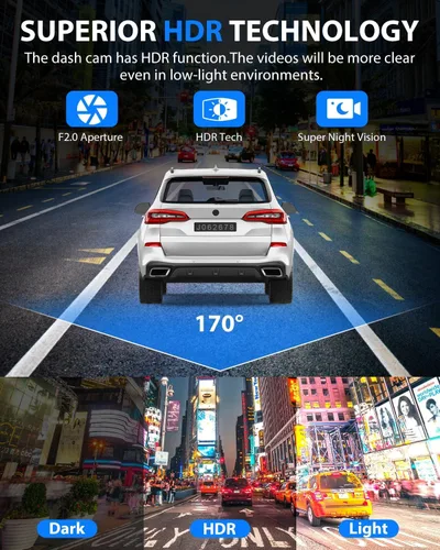 Miniatura 14 de Cámara de tablero frontal y trasera, cámara de tablero 1080P para automóviles, cámara de automóvil de 3 canales frontal trasera e