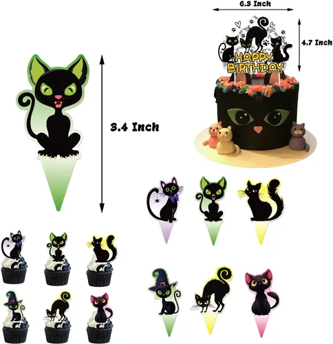 Miniatura 5 de Decoración de fiesta temática de gato, juego de suministros de fiesta de cumpleaños de gato negro, incluye fondos de gato negro de 5 x 3 pies