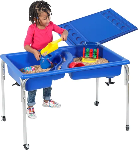 Children's Factory Neptune - Mesa sensorial grande de 24 pulgadas, caja de arena con tapa, mesa de agua para niños, color azul