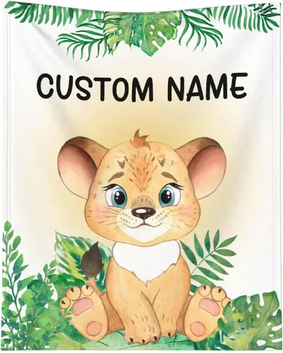 Miniatura 15 de Manta personalizada de animales bebés para niños y niñas, mantas personalizadas con nombre, manta ligera de franela suave para ropa de cama, sofá