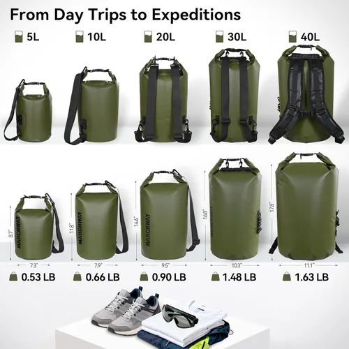 Miniatura 4 de MARCHWAY - Bolso seco flotante e impermeable 1.32/2.64/5.28/7.93/10.57 galones, parte superior enrollable, mantiene secos equipos de kayak rafting