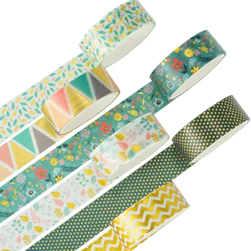 YUNA VSCO - Juego de 6 rollos de cintas decorativas de papel de aluminio dorado para manualidades, diarios de viñetas, planificadores, álbumes de