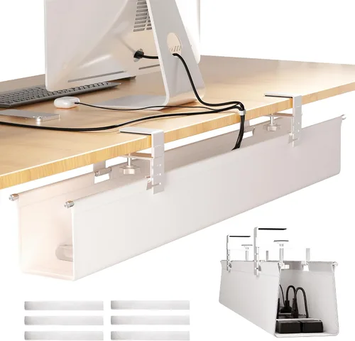 Miniatura 13 de Cinati - Bandeja grande de organización de cables para debajo del escritorio, organizador de cables para debajo del escritorio, sin taladros, Negro