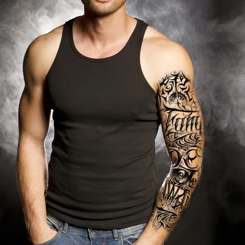 Miniatura 2 de 6 hojas de mangas temporales de tatuajes de tótem tribal grande, tatuajes temporales de manga para hombres y mujeres, mangas realistas para tatuajes