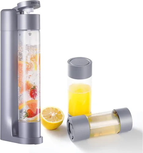 Máquina de Agua con Gas Fabricadora de Soda Dispensador de Bebidas para el Hogar, Transmisión de Soda con Botella Libre de BPA de 1L, 2 Botellas