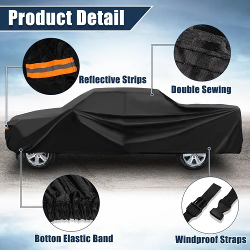 Miniatura 7 de X AUTOHAUX Funda para camioneta Toyota Tacoma Doble Cabina 4P 1,5 m de largo 2005-2021 Protección contra sol, lluvia, polvo, viento y nieve 190T-PU