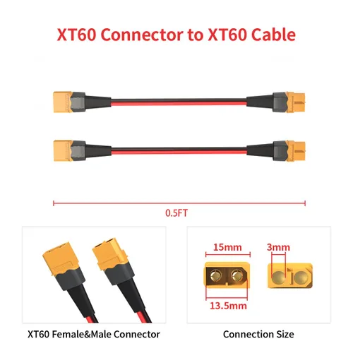 Miniatura 6 de ELFCULB Cable de extensión XT60 de 10 AWG de 0.5 pies, conector hembra a macho XT60 para batería RC, estación de energía portátil, panel solar
