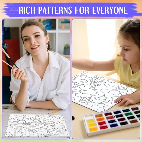 Miniatura 5 de Teling Kit de 12 lienzos estirados predibujados para adultos, pintura preimpresa, contorno de lienzo para bricolaje, recuerdos de fiesta, 6 x 6 x