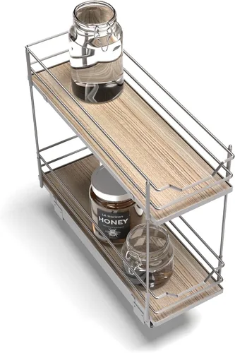 Home Zone Living Organizador extraíble para gabinete de cocina con 2 niveles de almacenamiento para fácil acceso, 7.5"An x 20"Pr, níquel satinado