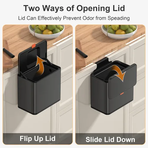 Miniatura 4 de Mbillion - Bote de compostaje de cocina con tapa colgante de 1.05 galones, bote de basura de acero inoxidable para puerta de gabinete de cocina