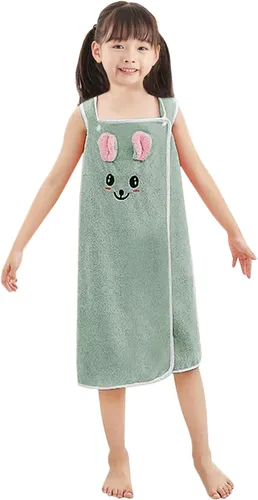 PURFUN Toalla de baño suave para niñas con conejo de cartón, toalla de playa absorbente de agua para niños, albornoces, vestido de tubo de ducha