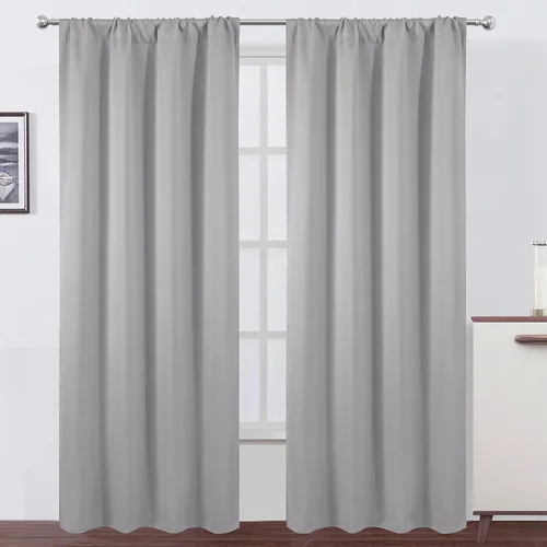 Miniatura 141 de LEMOMO Cortinas opacas negras para cocina, 42 x 45 pulgadas, juego de 2 paneles de cortinas opacas con bolsillo para cortinero para ventana pequeña