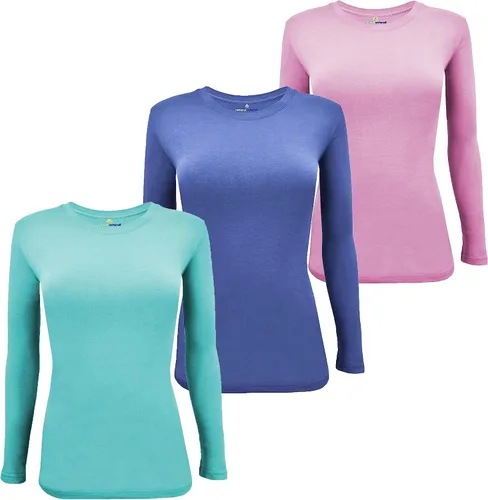 Miniatura 131 de Natural Uniforms Camiseta Under Scrub para mujer, cuello redondo, manga larga, paquete de 3, paquete múltiple de 3
