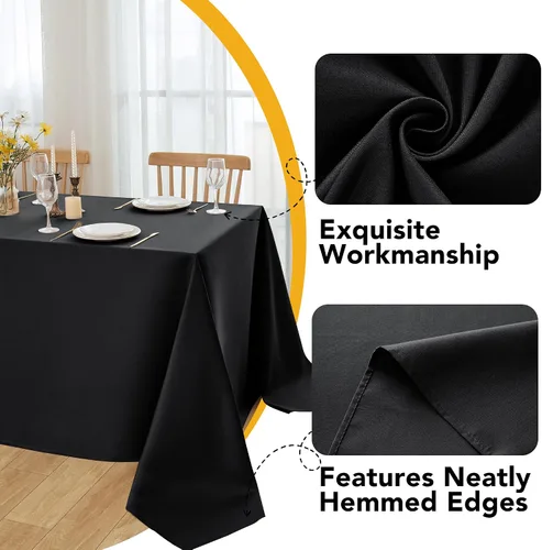 Miniatura 3 de Paquete de 6 manteles negros para mesas cuadradas, 54 x 54 pulgadas, tela de poliéster resistente a las manchas para mesas de 2 pies, manteles