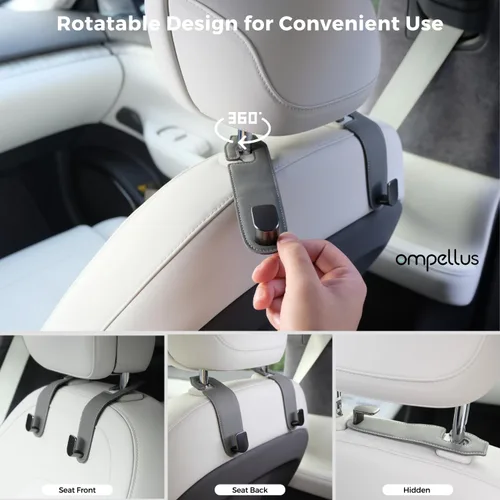 Miniatura 5 de Gancho para reposacabezas de automóvil, paquete de 2 ganchos de cuero para asientos de automóvil para bolsos y bolsas, accesorios de organización