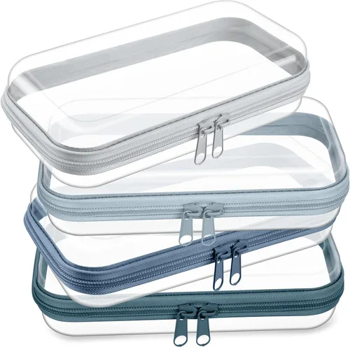 Miniatura 26 de Hoolerry 4 piezas de estuches rígidos transparentes con cremallera, bolsas de maquillaje, estuche de plástico para lápices, contenedores de caja