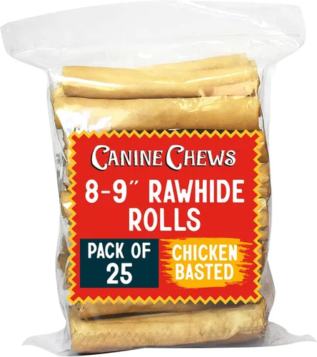 Miniatura 14 de Canine Chews 8-9" Rollos de Cuero Crudo Asados de Ternera, Huesos de Cuero Crudo para Perros Grandes, Huesos para Perros de Razas Grandes