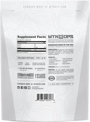 Miniatura 8 de MTN OPS Paquetes de proteína de colágeno en polvo, 30 paquetes por bolsa de proteína sin sabor, altamente digerible con 0.23 onzas de proteína por