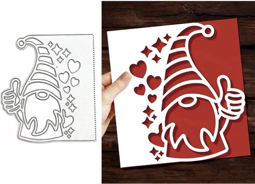 Miniatura 3 de Troqueles de metal con marco de gnomo de corazón, diseño de gnomo de Navidad de Santa en el borde, plantillas cortadas para manualidades, álbumes