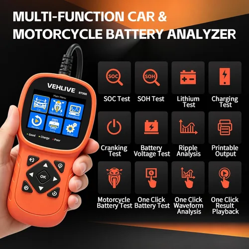 Miniatura 2 de BT906 - Probador de batería de automóvil de 6 V, 12 V, 24 V, con prueba de batería de litio, prueba de circuito automotriz 5-3000CCA, probador